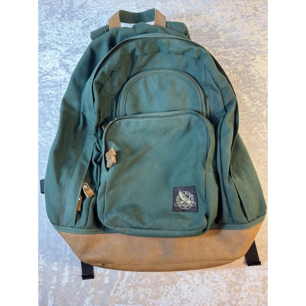 Vintage 90s Eddie Bauer Backpack Green Suede Leather Bottom Hiking Daypack